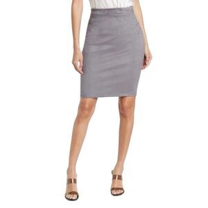 NEW Susana Monaco Silver Slim Midi Faux Suede Skirt XS